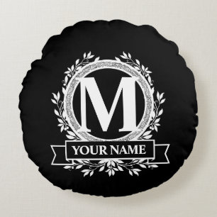 Monogramme floral Coussin rond