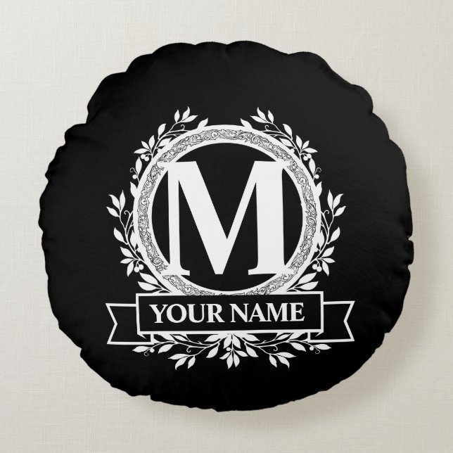 Monogramme floral Coussin rond (Devant)