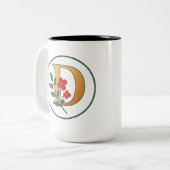 Monogramme floral "D" Mug de café - noir et blanc (Devant gauche)