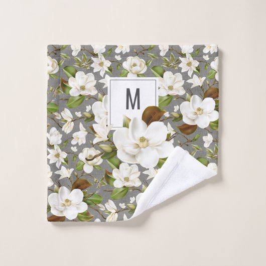 Monogramme floral de Magnolia (Gant de toilette)