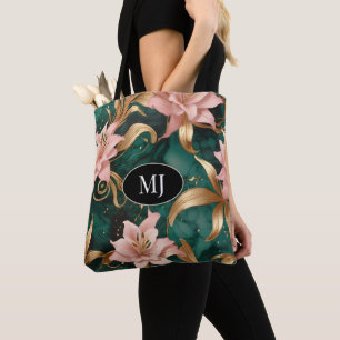 Monogramme floral Deep Green Gold Sac fourre-tout