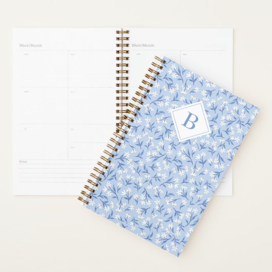 Monogramme floral Ditsy Daisy Périwinkle bleu (Devant avec enveloppe)