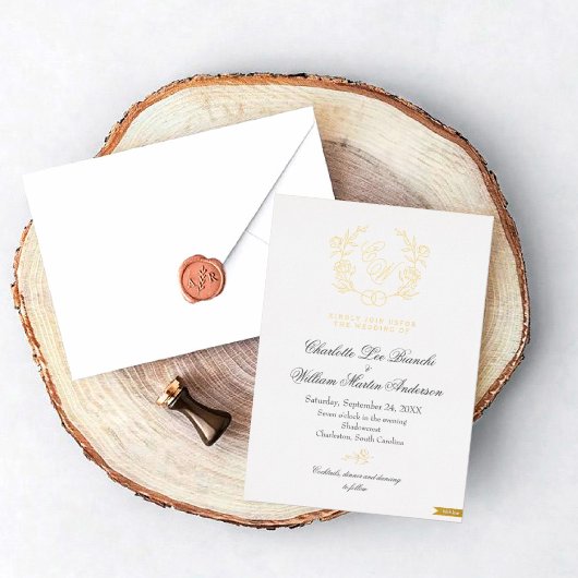Monogramme floral doré Invitations de mariage