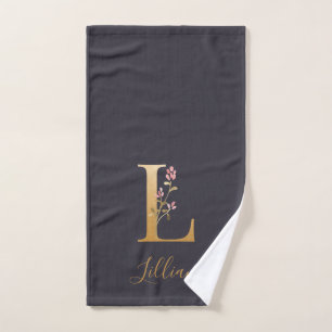 Monogramme floral élégant bleu or personnalisé L
