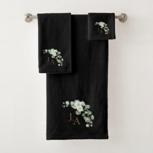 Monogramme Floral Élégant en Noir avec Eucalyptus