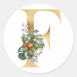 Monogramme floral en or Autocollant rond classique