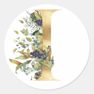 Monogramme floral en or Autocollant rond classique