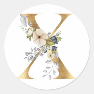 Monogramme floral en or Autocollant rond classique