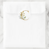 Monogramme floral en or Autocollant rond classique (Sac)