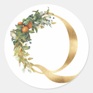 Monogramme floral en or Autocollant rond classique