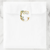 Monogramme floral en or Autocollant rond classique (Sac)