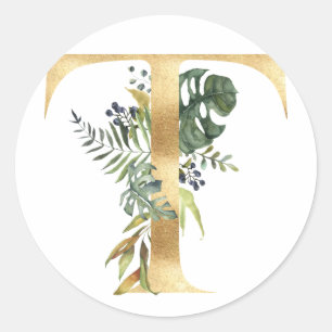 Monogramme floral en or Autocollant rond classique