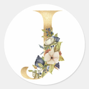 Monogramme floral en or Autocollant rond classique