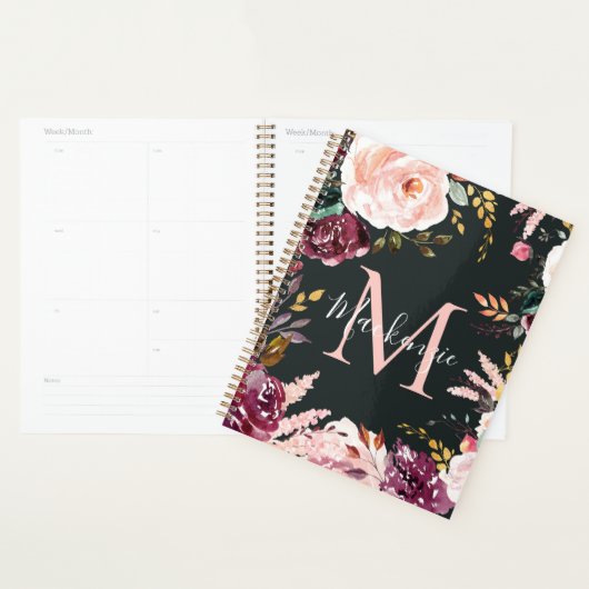 Monogramme floral Fille Gras Pink Burgundy Gold Fo (Devant avec enveloppe)