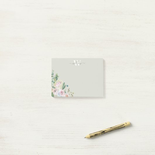Monogramme floral fillette verte Notes post-it (Sur un bureau)