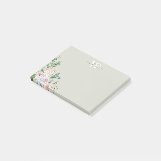Monogramme floral fillette verte Notes post-it (Incliné)