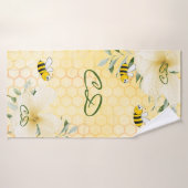 monogramme floral jaune nid d'abeille (Serviette de bain)