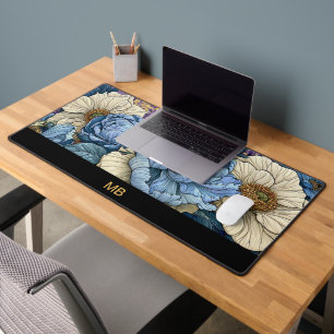 Monogramme Floral Luxe Bleu Ivoire Or Paonée