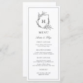 Monogramme floral Menu Mariage noir et blanc (Devant / Derrière)