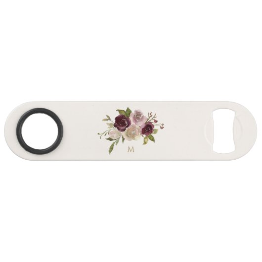 Monogramme Floral Moderne en Rose Bourgogne Aquare (Devant (Horizontal))