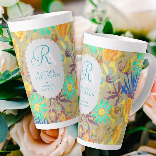 Monogramme floral mystique en floraison Mug latte 