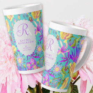 Monogramme floral mystique en floraison Mug latte