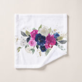 Monogramme floral Navy & Fuchsia  (Gant de toilette)