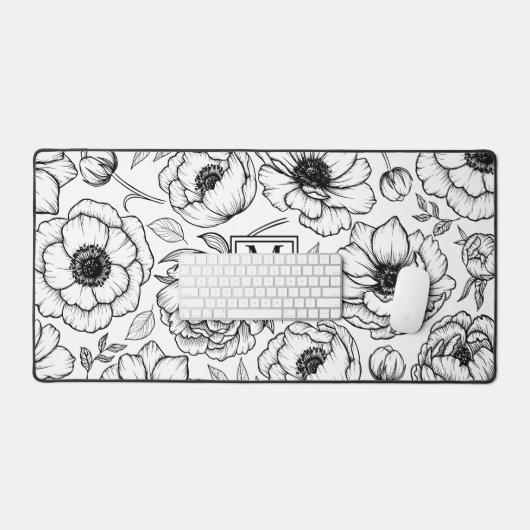 Monogramme floral noir blanc (Clavier et souris)