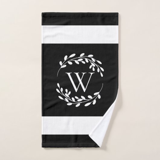 Monogramme floral noir et blanc (Serviette à main)