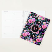 Monogramme floral noir rose Personnalisé (Devant avec enveloppe)