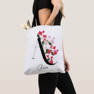 Monogramme Floral Nom Sac fourre-tout Lettre A