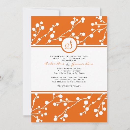 Monogramme floral orange blanc Faire-part de maria (Devant)