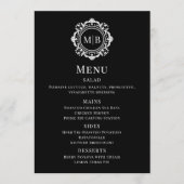Monogramme floral orange noir Mariage blanc menu (Devant)