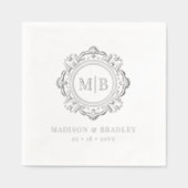 Monogramme Floral Orné Mariage Élégant Argent (Recto)