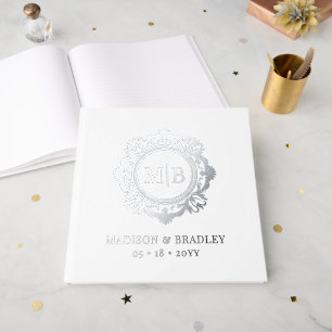 Monogramme Floral Orné Mariage Élégant Argent