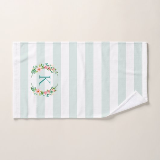 Monogramme floral paradis et rayures (Serviette à main)