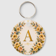 Monogramme Floral Porte-Clés Personnalisé