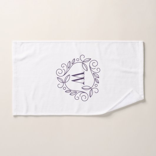 Monogramme floral pourpre élégant (Serviette à main)