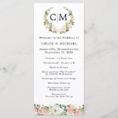 Monogramme floral rose blanc Programme de mariage  (Devant)