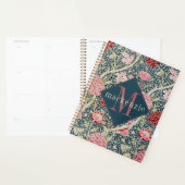 Monogramme floral rose bleu élégant William Morris (Devant avec enveloppe)