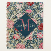 Monogramme floral rose bleu élégant William Morris (Devant)