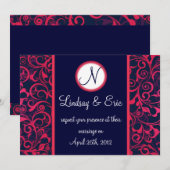 Monogramme floral rose de faire-part de mariage de (Devant / Derrière)