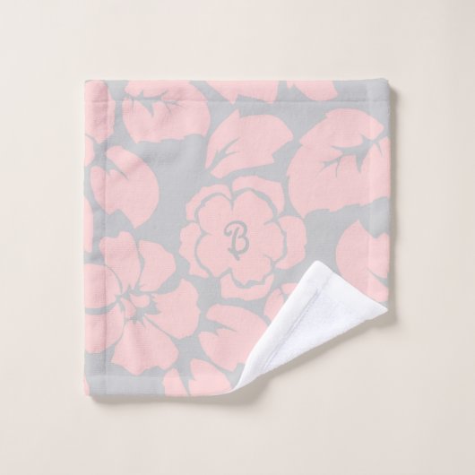 Monogramme floral rose et gris pastel (Gant de toilette)