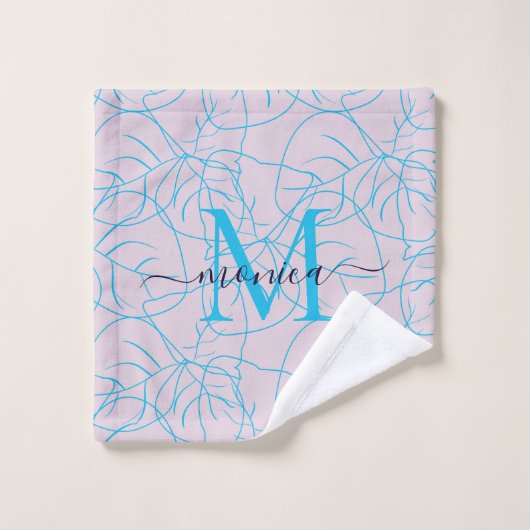 Monogramme Floral rose moderne Nom Design (Gant de toilette)