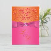 Monogramme floral rose, orange Faire-part de maria (Debout devant)