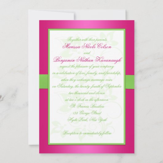 Monogramme floral rose, vert, blanc Invitation (Dos)