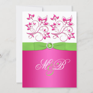 Monogramme floral rose, vert, blanc Invitation