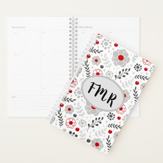 Monogramme floral rouge gris moderne (Devant avec enveloppe)