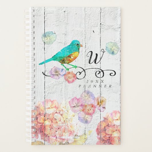 Monogramme floral Rustique Bluebird Rose Hydrangea (Devant)