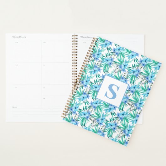 Monogramme floral tropical bleu (Devant avec enveloppe)
